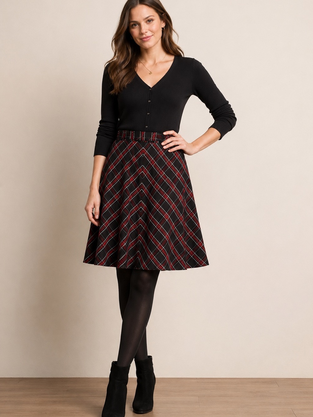 Tracy Evans Vintage Black Red Plaid A-Line Flare Skirt Women’s Size 5 Y2K
